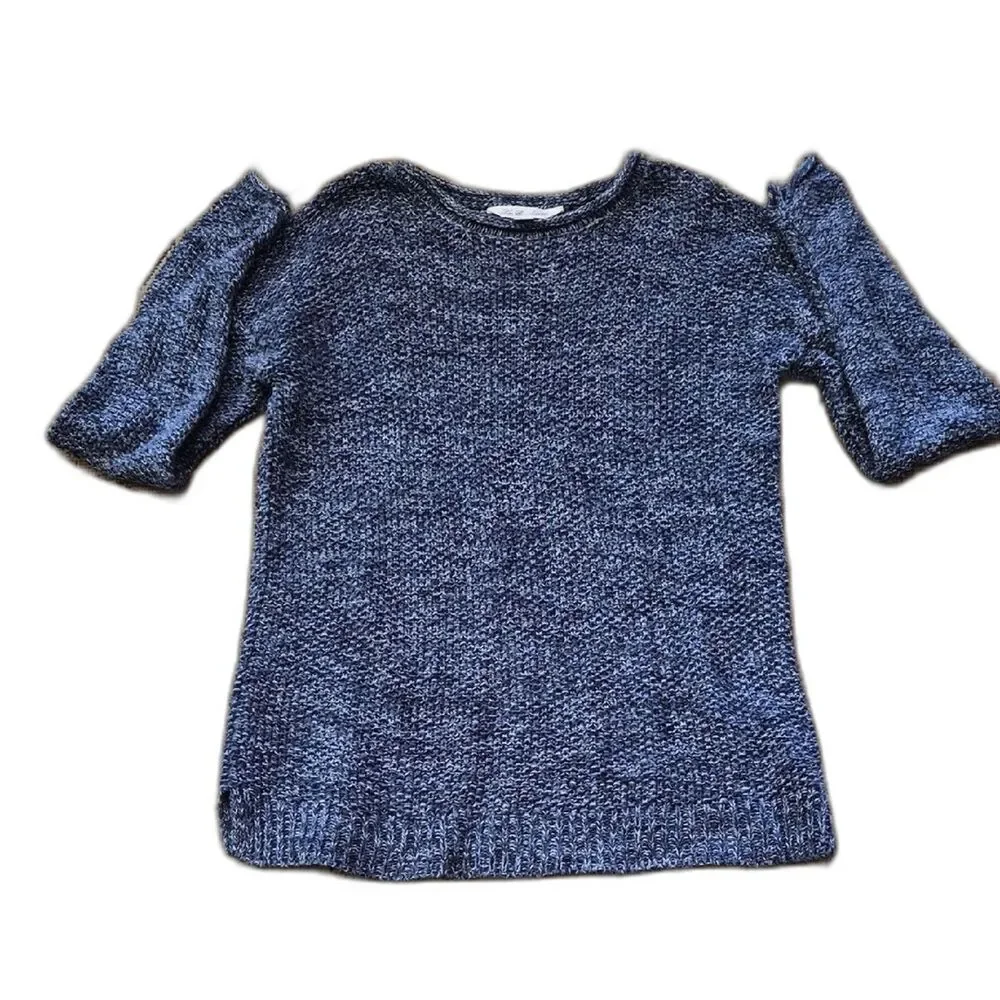 Leo & Nicole Charcoal Gray Crew Neck Sweater M Cotton Linen Knit Minimalist Boho